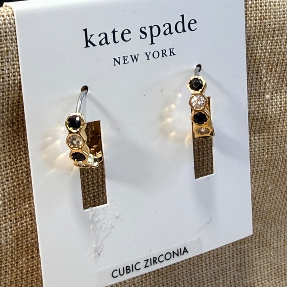 Kate Spade New York Gold-Tone Small Stone Huggie Hoop Earrings - Picture 2 of 4